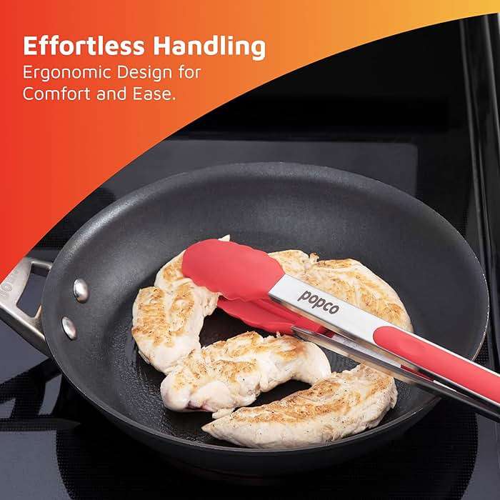 Popco 3 Piece Kitchen Tongs Set 7, 9, 12 Inch - Stainless Steel Nonstick Tongs with Silicone Tips - Heat Resistant and Dishwasher Safe for Cooking, Grilling, Salad, and Everyday Serving - Image 6