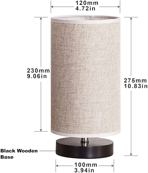 lifeholder Table Lamp, Bedside Nightstand Lamp, Simple Desk Lamp, Fabric Wooden Table Lamp for Bedroom Living Room Office Study, Cylinder Black Base - Image 2