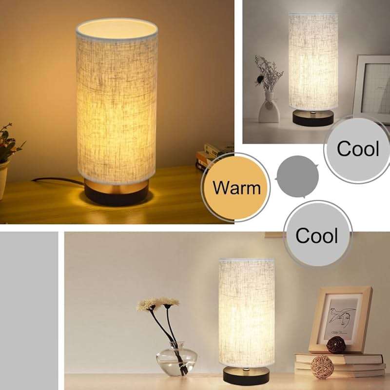 lifeholder Table Lamp, Bedside Nightstand Lamp, Simple Desk Lamp, Fabric Wooden Table Lamp for Bedroom Living Room Office Study, Cylinder Black Base - Image 4