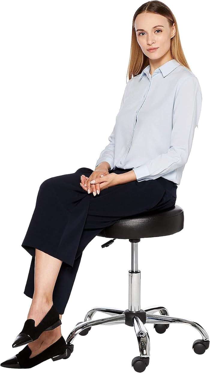 Amazon Basics Drafting Spa Bar Stool with Wheels, Height Adjustable Swivel, Black, 22.05" D x 22.83" W x 19.88" H - Image 7