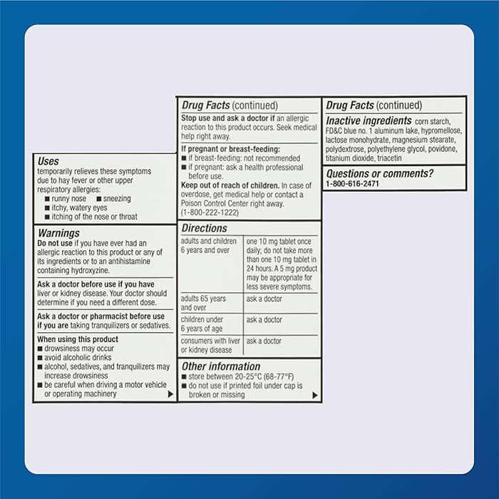 MAJOR Cetirizine Hydrochloride Tablets - 24 Hour Indoor and Outdoor Allergy Relief for Sneezing, Watery Eyes, Itchy Throat or Nose - 10mg - 100 Count (1 Pack) - Image 5