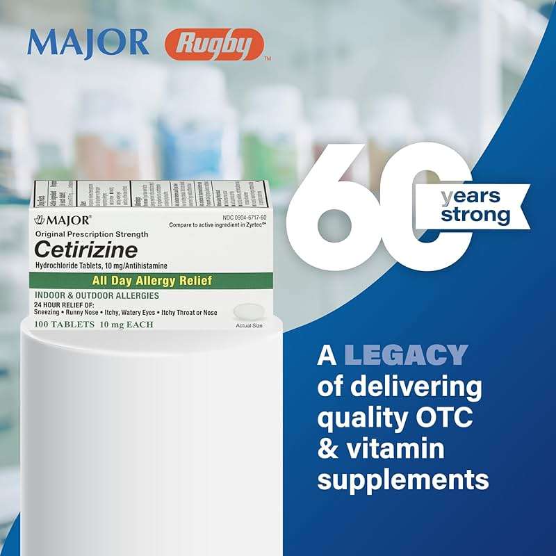 MAJOR Cetirizine Hydrochloride Tablets - 24 Hour Indoor and Outdoor Allergy Relief for Sneezing, Watery Eyes, Itchy Throat or Nose - 10mg - 100 Count (1 Pack) - Image 6