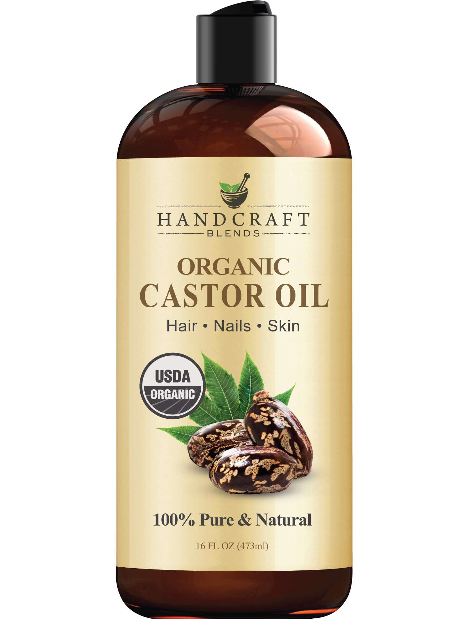 Handcraft Blends Organic Castor Oil - 16 Fl Oz - 100% Pure and Natural - Premium Grade Carrier Oil for Hair Growth, Eyelashes and Eyebrows - Hair and Body - Expeller-Pressed & Hexane-Free - Image 1