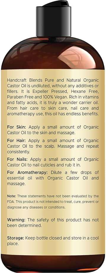 Handcraft Blends Organic Castor Oil - 16 Fl Oz - 100% Pure and Natural - Premium Grade Carrier Oil for Hair Growth, Eyelashes and Eyebrows - Hair and Body - Expeller-Pressed & Hexane-Free - Image 2