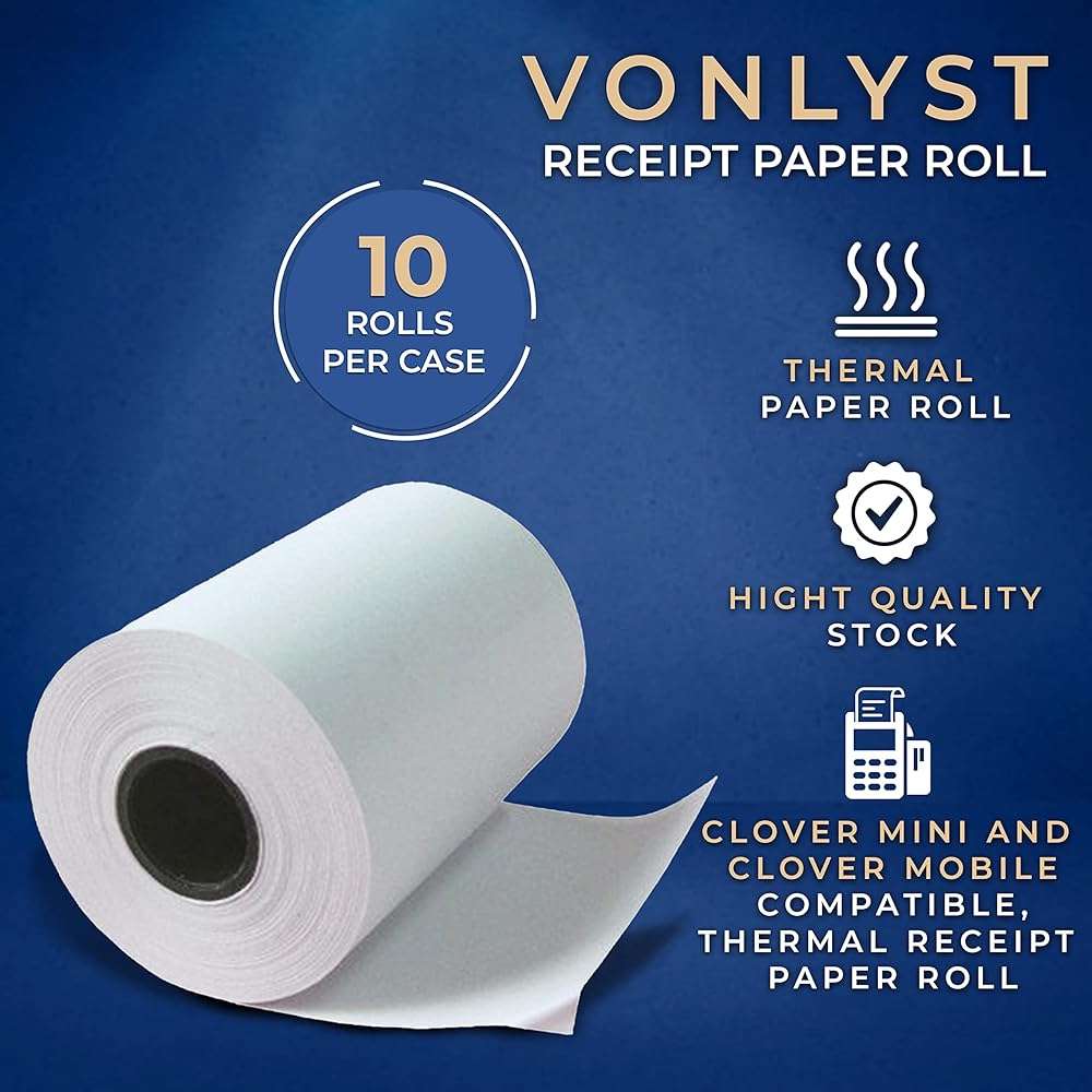 Vonlyst Thermal Receipt Paper Rolls for Clover Mini & Clover Mobile – 2 1/4” x 80’ BPA Free Credit Card Machine Paper Compatible with C200 C300 C301 C302 C302U C305 – POS Printer Paper, 10 Rolls - Image 5