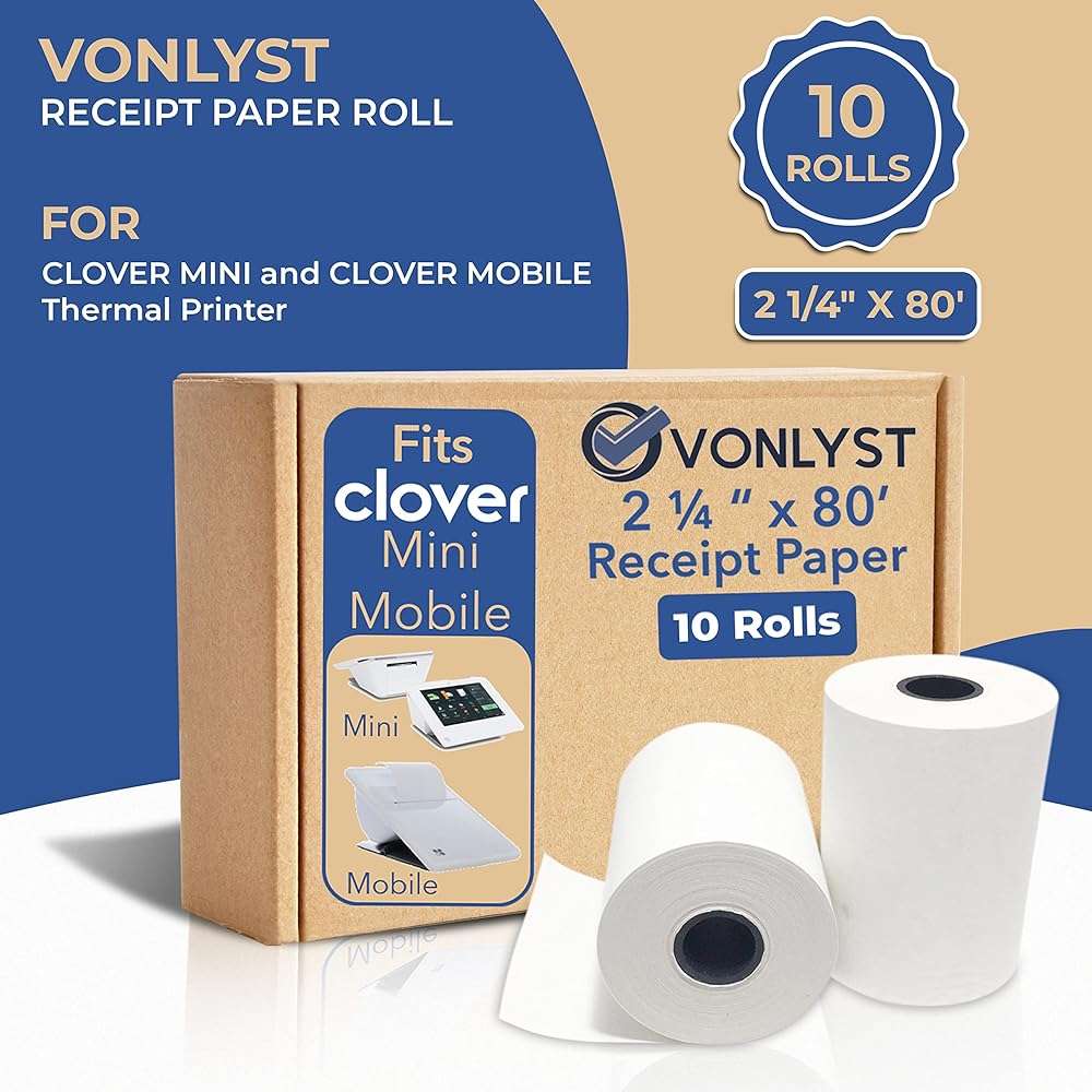 Vonlyst Thermal Receipt Paper Rolls for Clover Mini & Clover Mobile – 2 1/4” x 80’ BPA Free Credit Card Machine Paper Compatible with C200 C300 C301 C302 C302U C305 – POS Printer Paper, 10 Rolls - Image 7