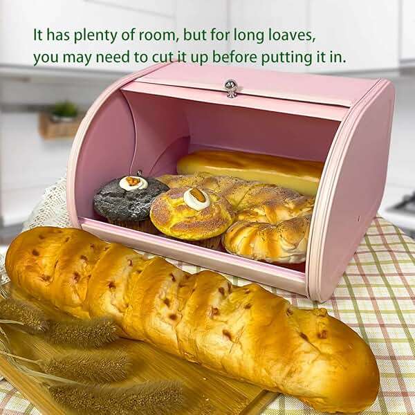 KL X458 Pink Bread Box Roll Top, Metal Bread Box for Kitchen Countertop, Large Capacity, Keeps Bakery Items Fresh Longer, Bread Bin for Kitchen Countertop, Breadbox to Store Cookies, Bagels, Muffins - Image 3
