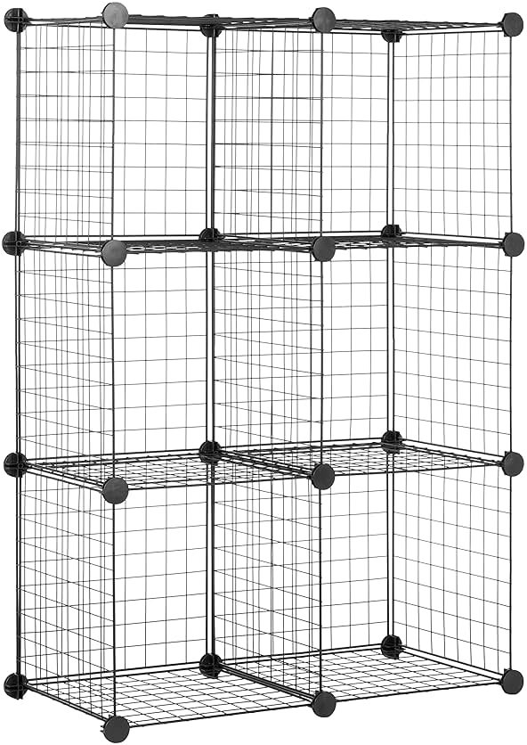 Amazon Basics 6 Cube Wire Grid Storage Organizer, Stackable Cubes, Cubby Bookcase, Display Shelf, 14" D x 14" W x 14" H, Black - Product Image