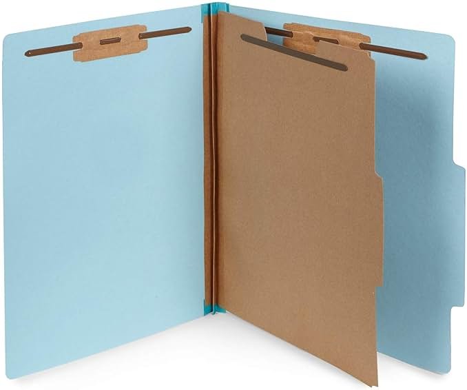 10 Blue Classification Folders - 1 Divider - 2 Inch Expansions - Durable 2 Prongs, for Medical Files, Law Client Files, Pressboard Classification Folders 1 Dividers Letter Size, Blue, 10 Pack - Product Image