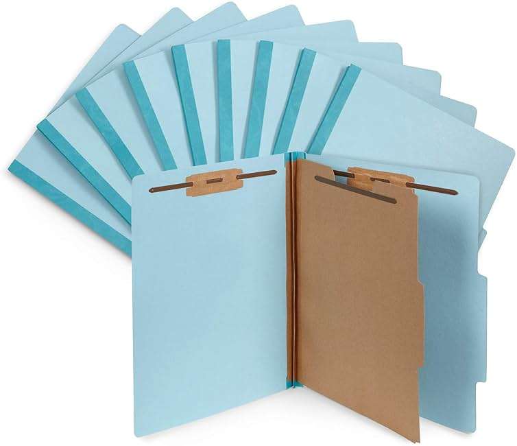 10 Blue Classification Folders - 1 Divider - 2 Inch Expansions - Durable 2 Prongs, for Medical Files, Law Client Files, Pressboard Classification Folders 1 Dividers Letter Size, Blue, 10 Pack - Image 6