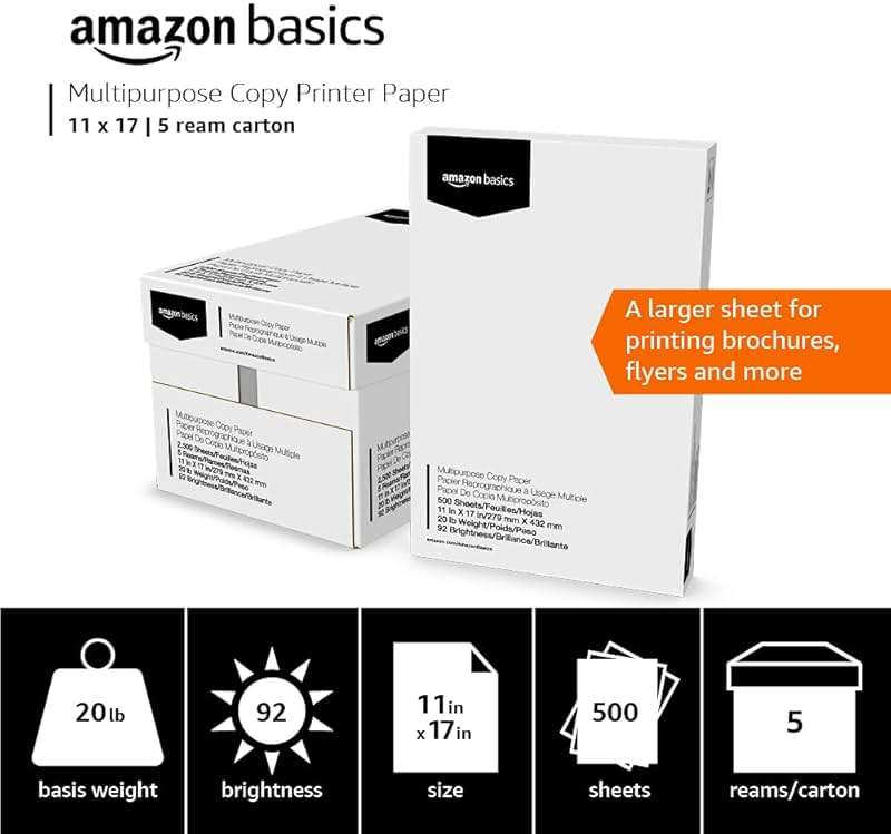 Amazon Basics Multipurpose Copy Printer Paper, 20 lb, 11 x 17 Inches, 5 Reams (2,500 Sheets), 92 Bright White - Image 5