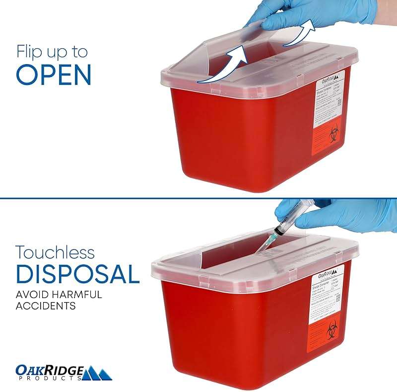 Oakridge Products Large Sharps Container for Home Use and Professional 1 Gallon (2-Pack), Biohazard Needle and Syringe Disposal, Pop Up Lid, CDC Certified - Image 3