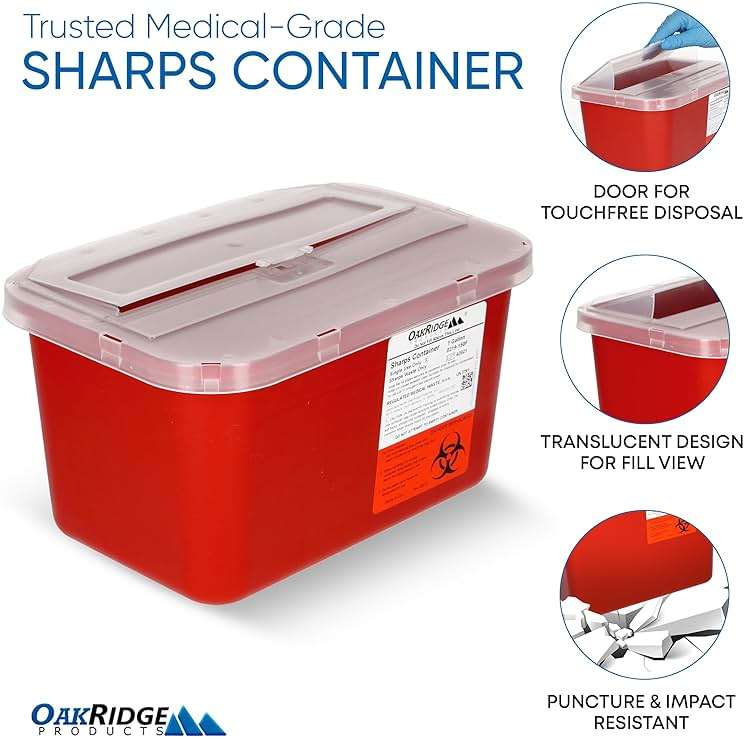 Oakridge Products Large Sharps Container for Home Use and Professional 1 Gallon (2-Pack), Biohazard Needle and Syringe Disposal, Pop Up Lid, CDC Certified - Image 4