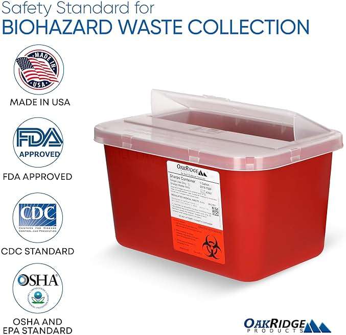Oakridge Products Large Sharps Container for Home Use and Professional 1 Gallon (2-Pack), Biohazard Needle and Syringe Disposal, Pop Up Lid, CDC Certified - Image 5