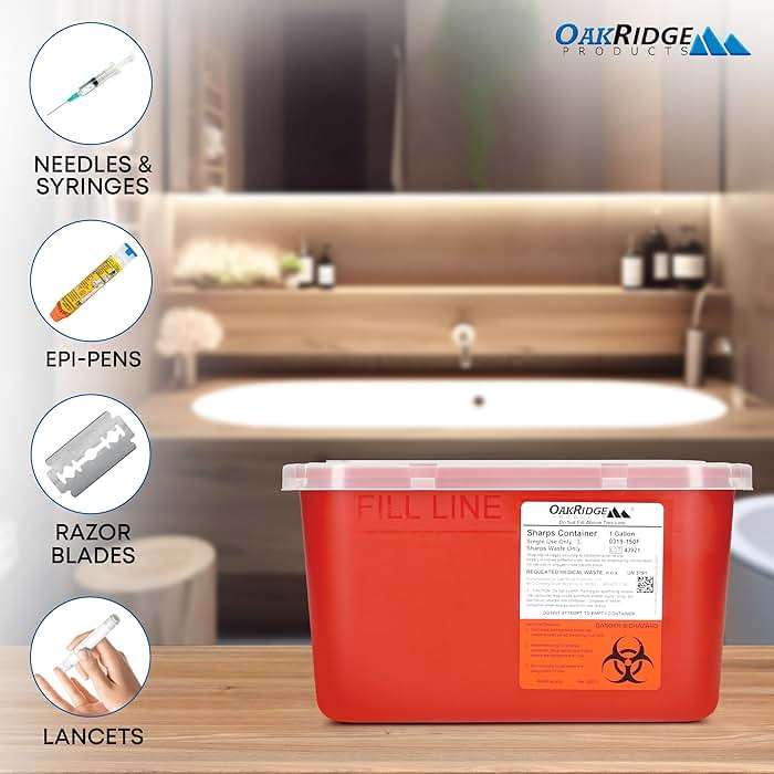 Oakridge Products Large Sharps Container for Home Use and Professional 1 Gallon (2-Pack), Biohazard Needle and Syringe Disposal, Pop Up Lid, CDC Certified - Image 6