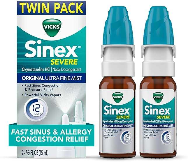 Vicks Sinex Severe Allergy & Sinus Nasal Spray, Original Ultra Fine Mist, Decongestant Relief from Nasal Congestion, Sinus Pressure Relief, 265 Sprays (2 Count) - Image 1
