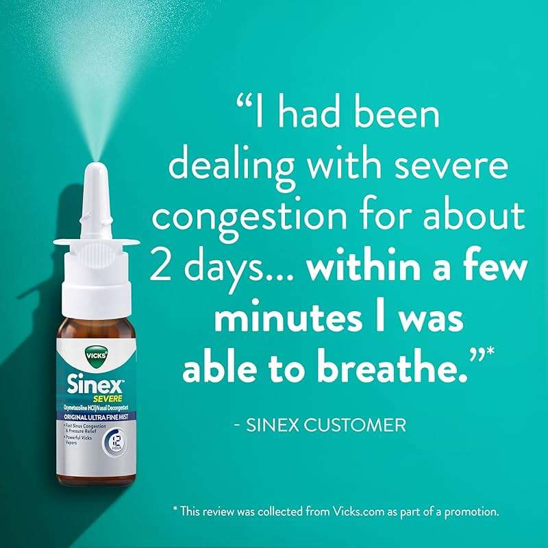 Vicks Sinex Severe Allergy & Sinus Nasal Spray, Original Ultra Fine Mist, Decongestant Relief from Nasal Congestion, Sinus Pressure Relief, 265 Sprays (2 Count) - Image 12