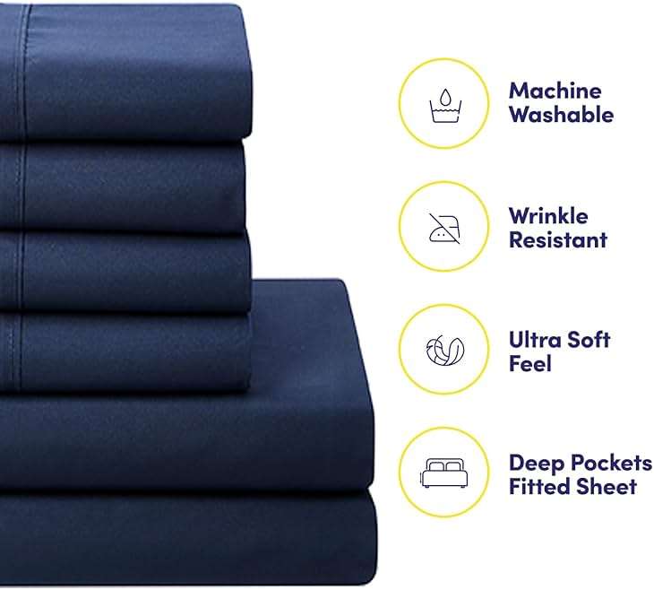 Sweet Home Collection 5 Piece Comforter Set Bag Solid Color All Season Soft Down Alternative Blanket & Luxurious Microfiber Bed Sheets, Navy, Twin - Image 3