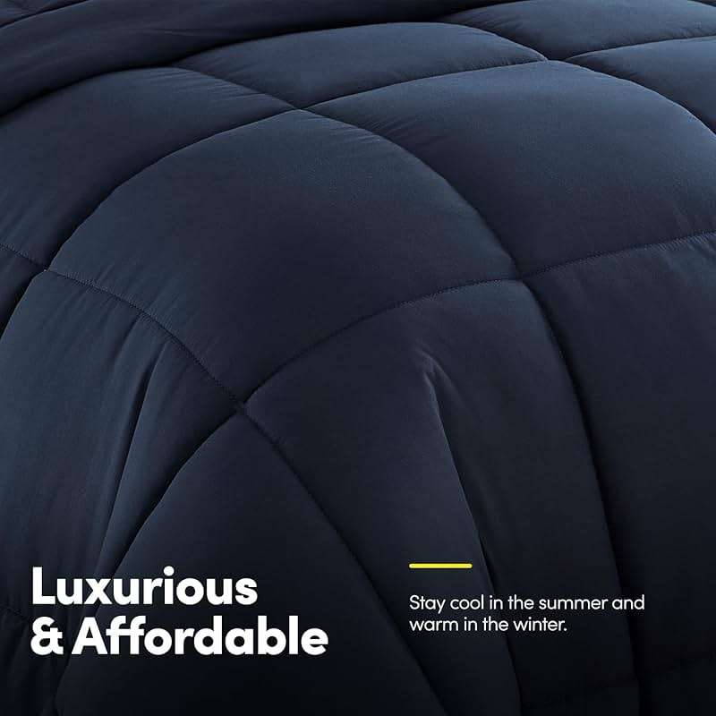 Sweet Home Collection 5 Piece Comforter Set Bag Solid Color All Season Soft Down Alternative Blanket & Luxurious Microfiber Bed Sheets, Navy, Twin - Image 4