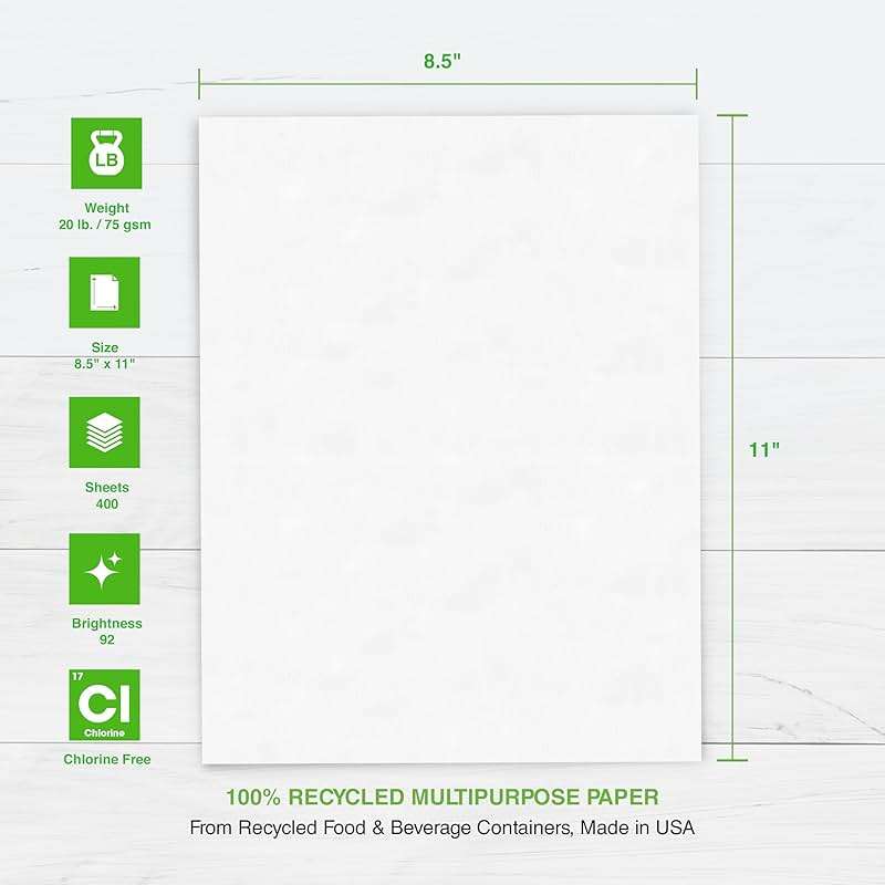 PrintWorks 100% Recycled Printer Paper 8.5" x 11" White - 20 lb Copy & Multipurpose Computer Paper - 6 Packs, 2400 Sheets - Made in the USA - 92 Bright - Printer & Copier Compatible (00018C) - Image 3