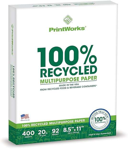 PrintWorks 100% Recycled Printer Paper 8.5" x 11" White - 20 lb Copy & Multipurpose Computer Paper - 6 Packs, 2400 Sheets - Made in the USA - 92 Bright - Printer & Copier Compatible (00018C) - Image 4