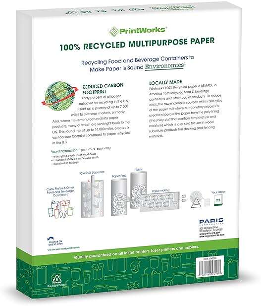 PrintWorks 100% Recycled Printer Paper 8.5" x 11" White - 20 lb Copy & Multipurpose Computer Paper - 6 Packs, 2400 Sheets - Made in the USA - 92 Bright - Printer & Copier Compatible (00018C) - Image 5