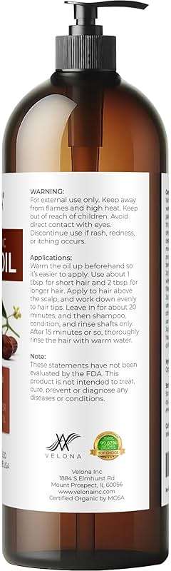 velona Jojoba Oil USDA Certified Organic - 32 fl oz (With Pump) | 100% Pure and Natural | Golden, Unrefined, Cold Pressed, Hexane Free | Moisturizing Face, Hair, Body, Skin Care - Image 4