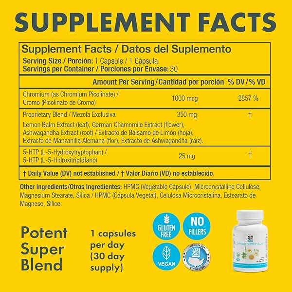 Yes You Can! Appetite Support for Body Weight Management - Healthy Relationship with Food - Includes Natural Ingredients: 5-HTP, Lemon Balm, Chamomile Extract - 30 Capsules, 1 Pack - Image 4