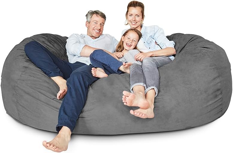 Lumaland Luxurious Giant 7ft Bean Bag Chair with Microsuede Cover - Ultra Soft, Foam Filling, Washable XXL Sofa for Kids, Teenagers, Adults Sack Dorm, Family Room Dark Grey - Product Image