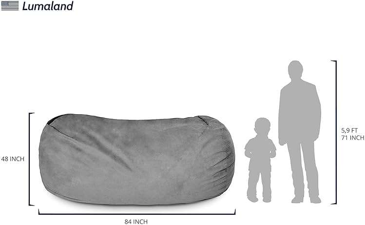 Lumaland Luxurious Giant 7ft Bean Bag Chair with Microsuede Cover - Ultra Soft, Foam Filling, Washable XXL Sofa for Kids, Teenagers, Adults Sack Dorm, Family Room Dark Grey - Image 3