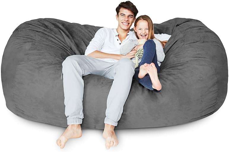 Lumaland Luxurious Giant 7ft Bean Bag Chair with Microsuede Cover - Ultra Soft, Foam Filling, Washable XXL Sofa for Kids, Teenagers, Adults Sack Dorm, Family Room Dark Grey - Image 5