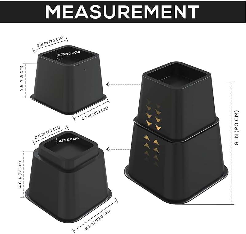 Utopia Bedding Bed Riser, 3 & 5 Inches Adjustable Furniture Risers for 8 Inch Combined Furniture Lift, Under Bed Storage & Dorm Room Essential, Supports Up to 1,300 lbs (4 Set, Black) | Heavy Duty Furniture Riser, Adjustable 3, 5, 8 Inch, Supports Up to 1,300 lbs, for Beds, Couch & Desk, Under Bed Storage, Dor - Image 2