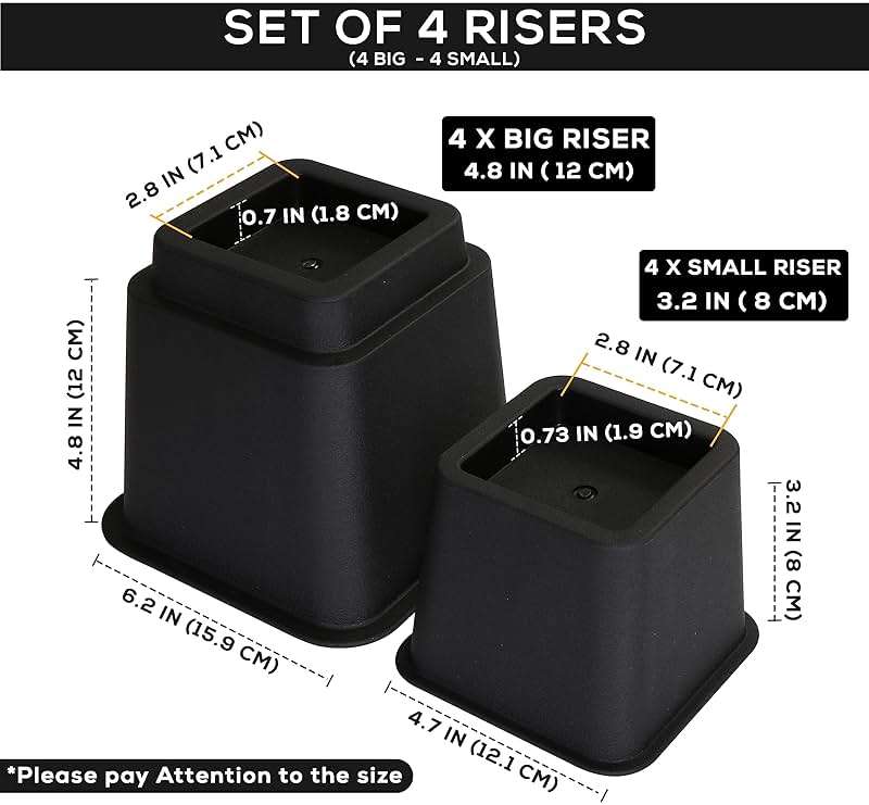 Utopia Bedding Bed Riser, 3 & 5 Inches Adjustable Furniture Risers for 8 Inch Combined Furniture Lift, Under Bed Storage & Dorm Room Essential, Supports Up to 1,300 lbs (4 Set, Black) | Heavy Duty Furniture Riser, Adjustable 3, 5, 8 Inch, Supports Up to 1,300 lbs, for Beds, Couch & Desk, Under Bed Storage, Dor - Image 7