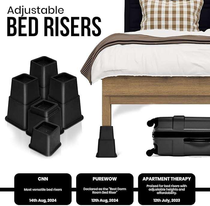 Utopia Bedding Bed Riser, 3 & 5 Inches Adjustable Furniture Risers for 8 Inch Combined Furniture Lift, Under Bed Storage & Dorm Room Essential, Supports Up to 1,300 lbs (4 Set, Black) | Heavy Duty Furniture Riser, Adjustable 3, 5, 8 Inch, Supports Up to 1,300 lbs, for Beds, Couch & Desk, Under Bed Storage, Dor - Image 8