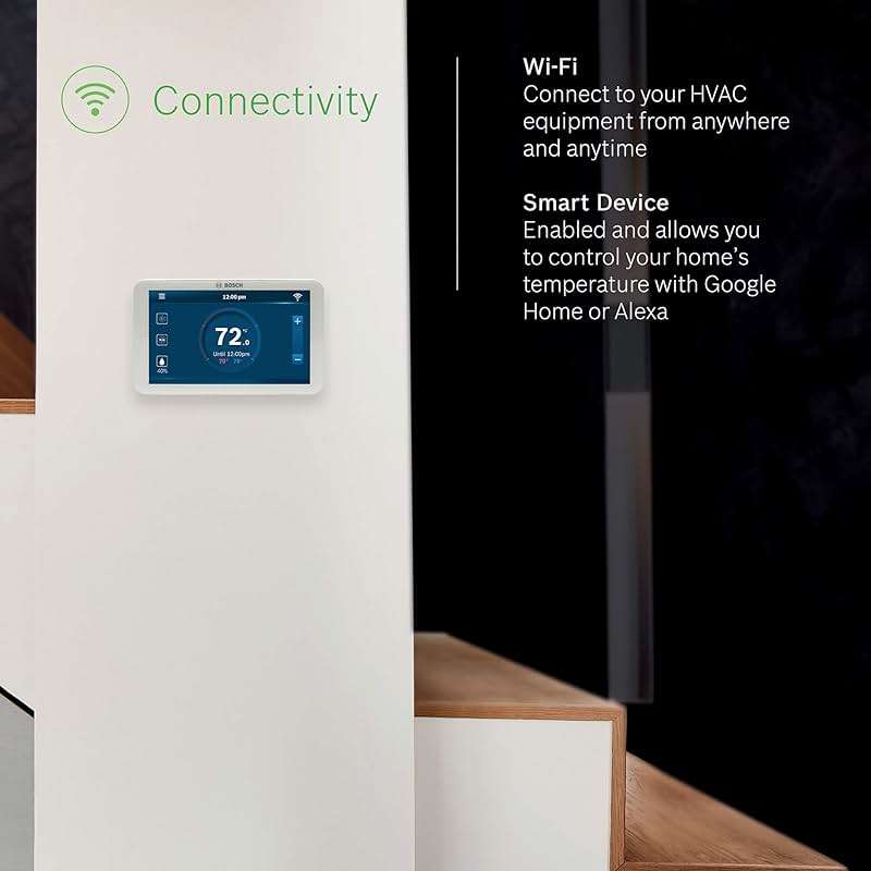 Bosch Large 5-Inch Full-Color Touch Screen Sleek Easy Setup Connected Control Smart Phone Wi-Fi Thermostat for 24V HVAC Systems with Bosch Connected Control App - Image 4
