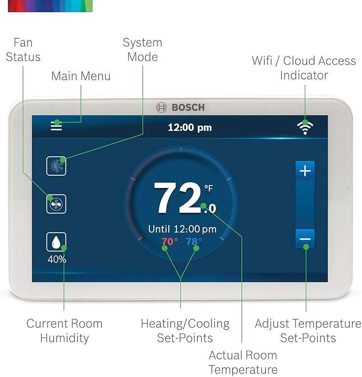 Bosch Large 5-Inch Full-Color Touch Screen Sleek Easy Setup Connected Control Smart Phone Wi-Fi Thermostat for 24V HVAC Systems with Bosch Connected Control App - Image 6