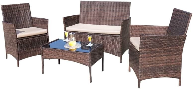 Homall 4 Pieces Outdoor Patio Furniture Sets Rattan Chair Wicker Set,Outdoor Indoor Use Backyard Porch Garden Poolside Balcony Furniture (Brown and Beige) - Product Image