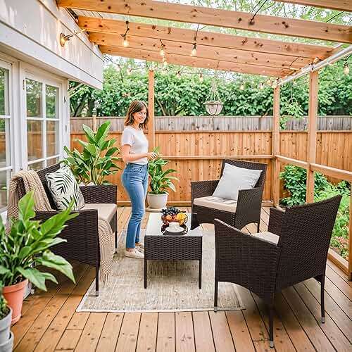 Homall 4 Pieces Outdoor Patio Furniture Sets Rattan Chair Wicker Set,Outdoor Indoor Use Backyard Porch Garden Poolside Balcony Furniture (Brown and Beige) - Image 2