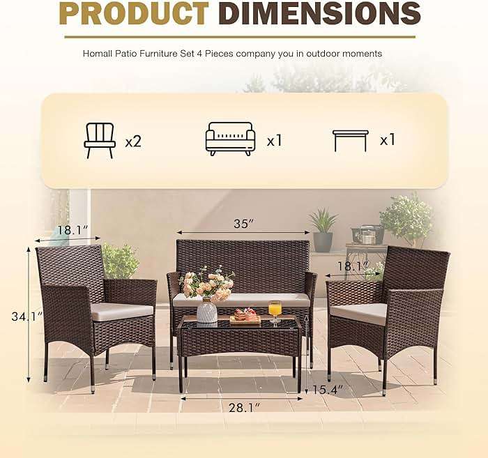 Homall 4 Pieces Outdoor Patio Furniture Sets Rattan Chair Wicker Set,Outdoor Indoor Use Backyard Porch Garden Poolside Balcony Furniture (Brown and Beige) - Image 3