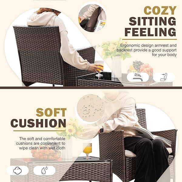 Homall 4 Pieces Outdoor Patio Furniture Sets Rattan Chair Wicker Set,Outdoor Indoor Use Backyard Porch Garden Poolside Balcony Furniture (Brown and Beige) - Image 4