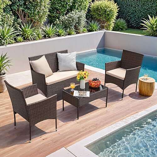 Homall 4 Pieces Outdoor Patio Furniture Sets Rattan Chair Wicker Set,Outdoor Indoor Use Backyard Porch Garden Poolside Balcony Furniture (Brown and Beige) - Image 6