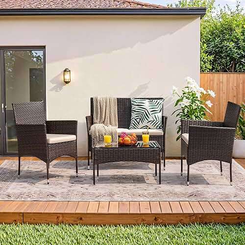 Homall 4 Pieces Outdoor Patio Furniture Sets Rattan Chair Wicker Set,Outdoor Indoor Use Backyard Porch Garden Poolside Balcony Furniture (Brown and Beige) - Image 7