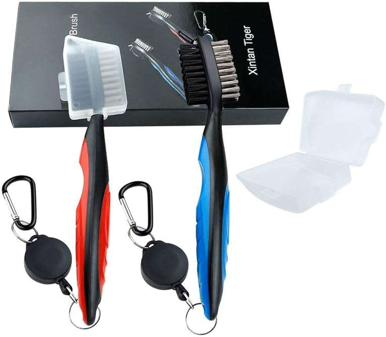 Xintan Tiger Pack of 2 Golf Club Brush Groove Cleaner with Retractable Zip-line and Aluminum Carabiner Cleaning Tools - Image 7