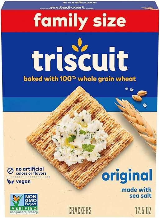 Triscuit Original Whole Grain Wheat Crackers, Vegan Crackers, Healthy Snacks, Lunch Snacks, Family Size, 12.5 oz - Image 1