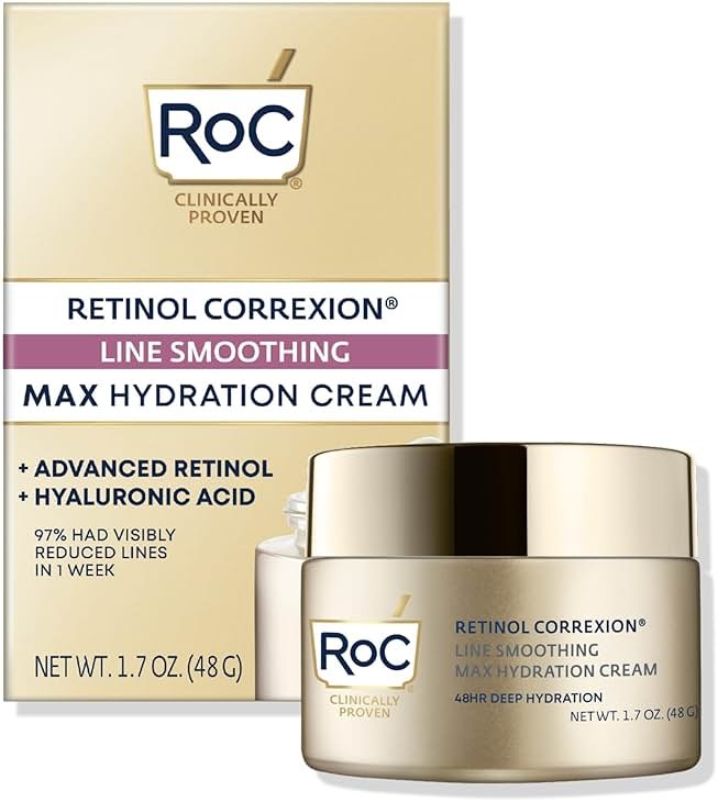 RoC Retinol Correxion Max Daily Hydration Anti-Aging Face Moisturizer with Hyaluronic Acid, Oil Free Skin Care Cream for Fine Lines, Dark Spots, Post-Acne Scars, Retinol Moisturizer, 1.7 Ounces - Product Image