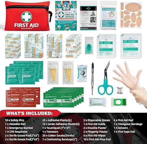 General Medi Mini First Aid Kit, 110 Piece Small First Aid Kit - Includes Emergency Foil Blanket, Scissors for Travel, Home, Office, Vehicle, Camping, Workplace & Outdoor (Red) - Image 2