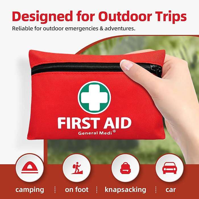 General Medi Mini First Aid Kit, 110 Piece Small First Aid Kit - Includes Emergency Foil Blanket, Scissors for Travel, Home, Office, Vehicle, Camping, Workplace & Outdoor (Red) - Image 4