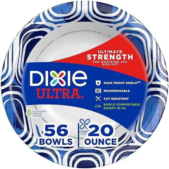 Dixie Ultra, Large Paper Bowls, 20 Oz, 56 Count, Microwave Safe, Compostable, Disposable Bowls Great For Breakfast, Lunch, And Dinner Meals - Product Image