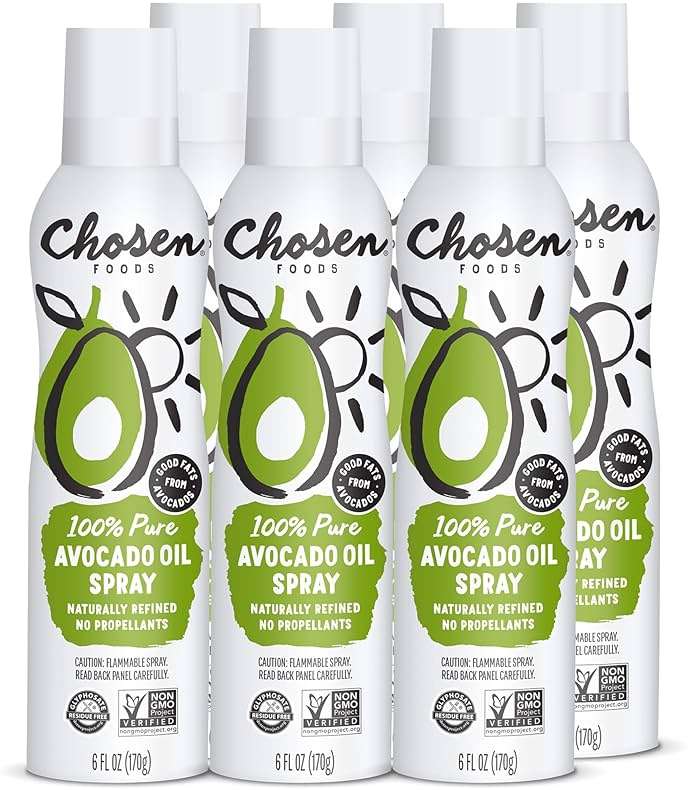 Chosen Foods 100% Pure Avocado Oil Spray 4.7 oz. (6 Pack), Non-GMO, 500° F Smoke Point, Propellant-Free, Air Pressure Only for High-Heat Cooking, Baking and Frying - Image 1