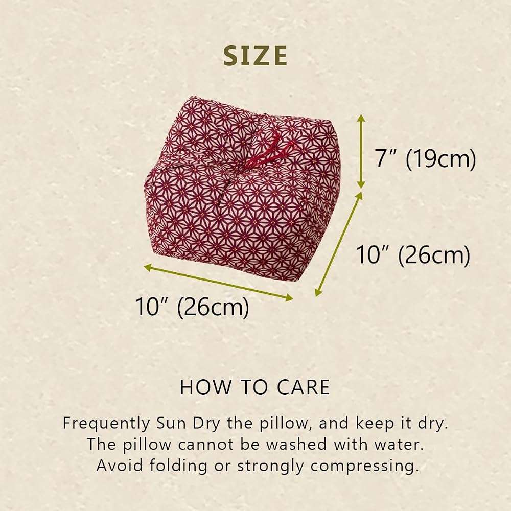 EMOOR Japanese Buckwheat Hulls Seiza Cushion Large 10x10x7in Made in Japan (Hemp Leaves Red), Natural Buckwheat Husks Sobagara Floor Sitting Pillow Tatami Cool Nap Side Sleepers - Image 2